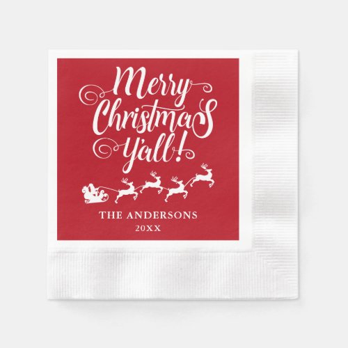 Merry Christmas Yall Rustic Red Cocktail Napkins