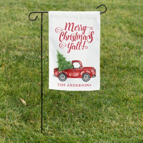 Merry Christmas Yall Rustic Red Truck Tree Garden Flag