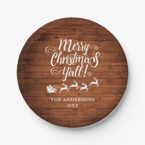 Merry Christmas Yall Rustic Wood 7 Paper Plates