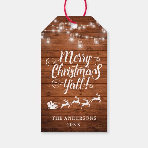 Merry Christmas Yall Rustic Wood Jar Lights Gift Tags