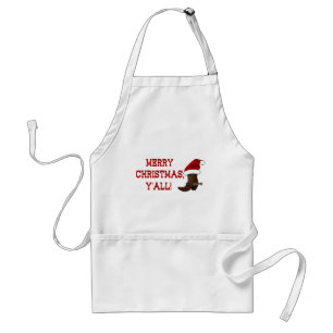 Merry Christmas Y'all - Santa Boot (White Back) Adult Apron