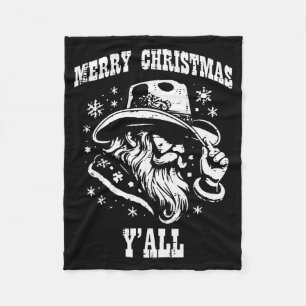 Merry Christmas Yall Santa Cowboy Xmas Country Men Fleece Blanket