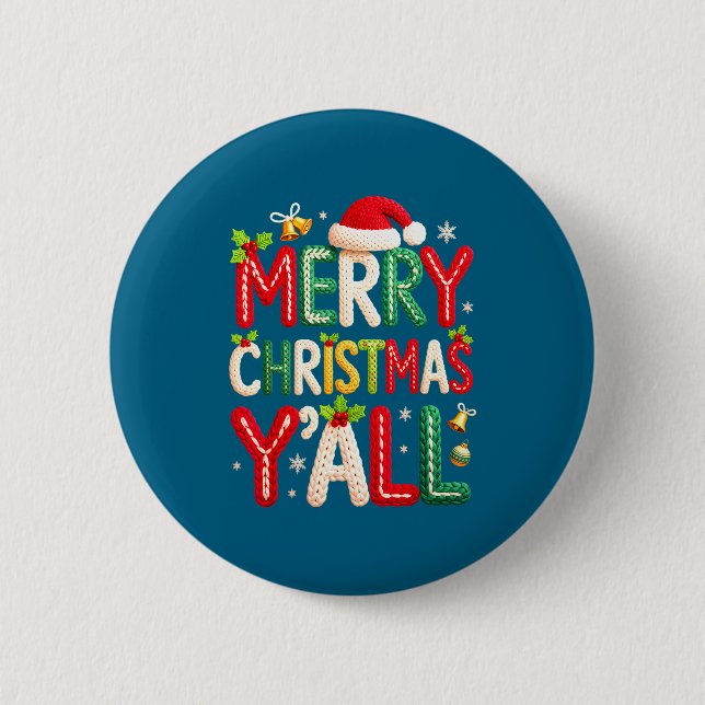 Merry Christmas Y'all Santa Crochet Knitting Quilt Button (Front)