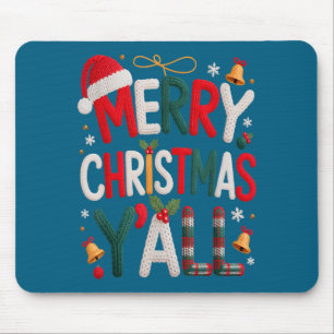 Merry Christmas Y'all Santa Hat Crochet Knitting Q Mouse Pad