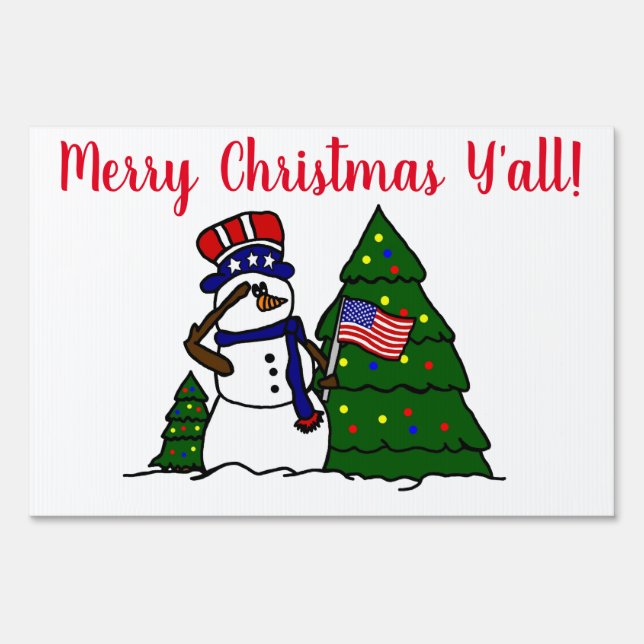 Merry Christmas Y'all! Snowman Yard Sign (Front)