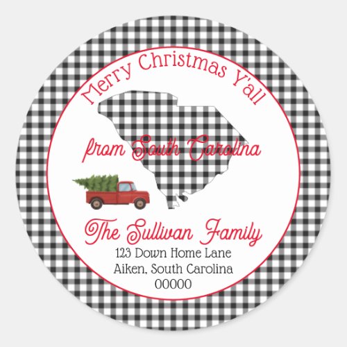 Merry Christmas Yall South Carolina Return Address Classic Round Sticker