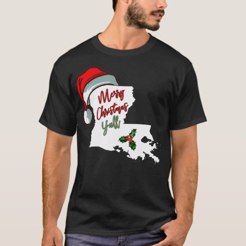 Merry Christmas Yall Southern Louisiana Santa Hat  T_Shirt