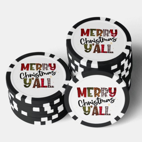 Merry Christmas Yall Tartan Leopard Print Modern Poker Chips