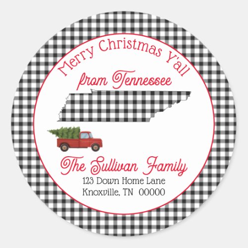 Merry Christmas Yall Tennessee Return Address Classic Round Sticker