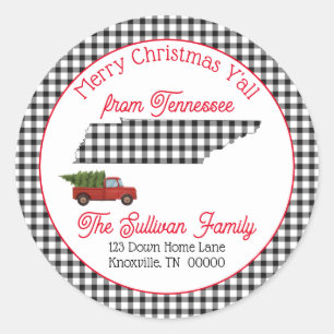 Merry Christmas Y'all Tennessee Return Address Classic Round Sticker