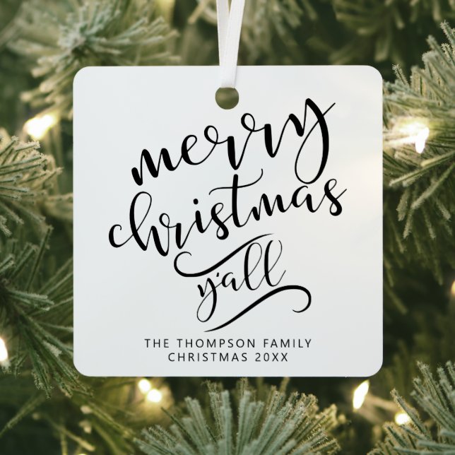 Merry Christmas Y'all Texas Holiday Photo Metal Ornament (Insitu)