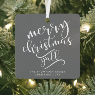 Merry Christmas Y'all Texas Holiday Photo Metal Ornament