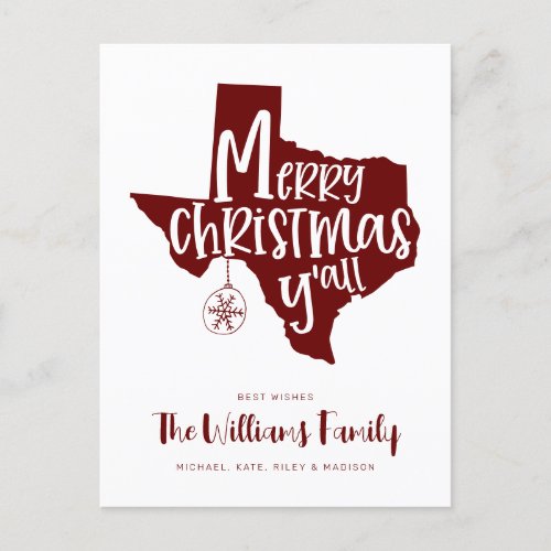 MERRY CHRISTMAS YALL  Texas Holiday Wishes Postcard