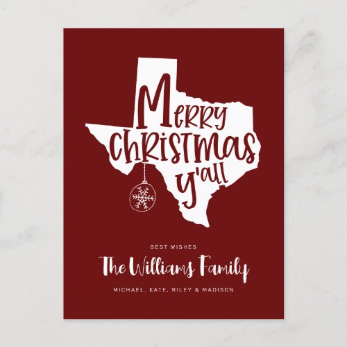 MERRY CHRISTMAS YALL  Texas Holiday Wishes Postcard