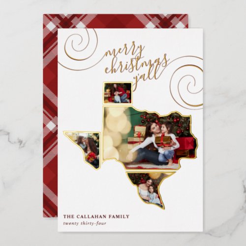 Merry Christmas Yall  Texas Map Photo Collage Foil Holiday Card