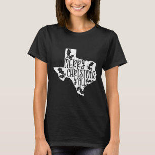 Merry Christmas Yall Texas Mistletoe White Graphic T-Shirt