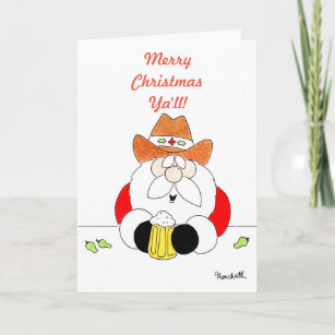 Merry Christmas Ya'll Texas Santa with Beer Holiday Card