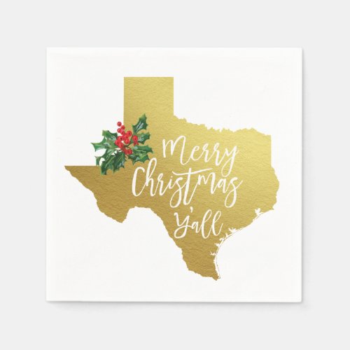 Merry Christmas Yall Texas State Napkins