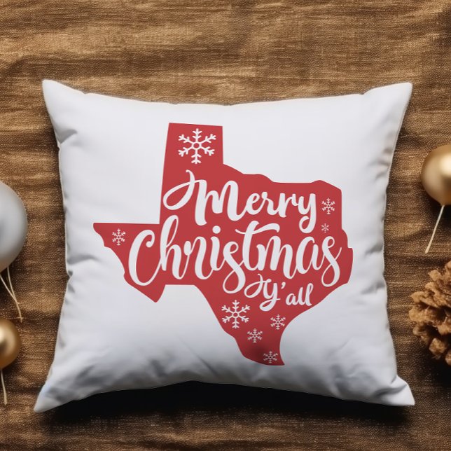 Merry Christmas Y'all Texas State  Throw Pillow (Creator Uploaded)