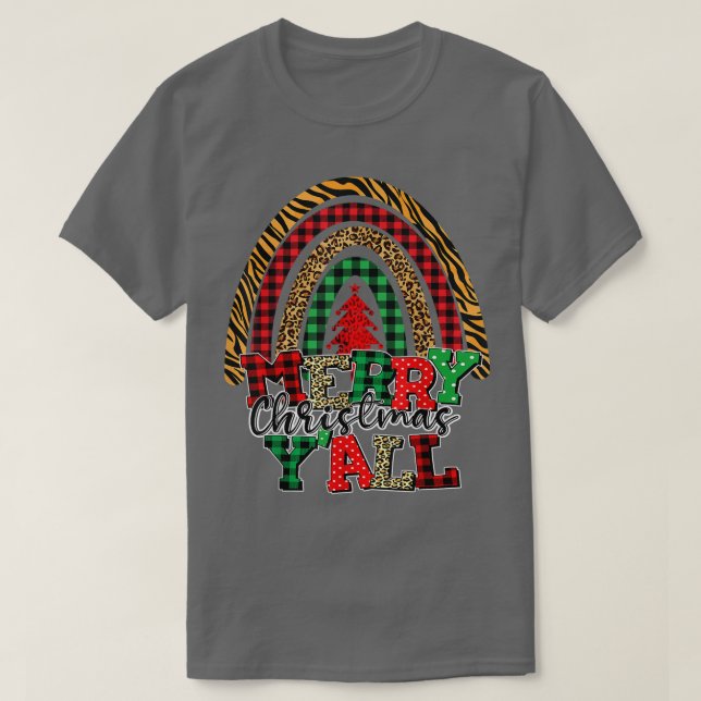 Merry Christmas Yall Tree Buffalo Plaid Family Mat T-Shirt (Design Front)