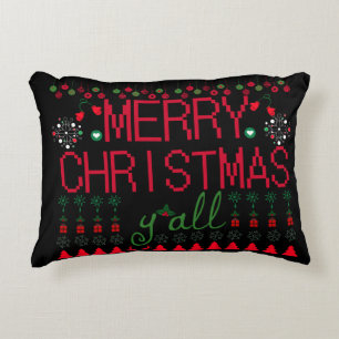 "Merry Christmas Y'all" Ugly Sweater Accent Pillow