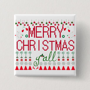 Merry Christmas y'all Ugly Sweater Button