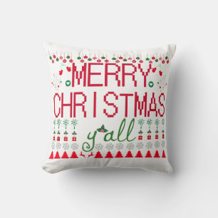 "Merry Christmas Y'all" Ugly Sweater Throw Pillow