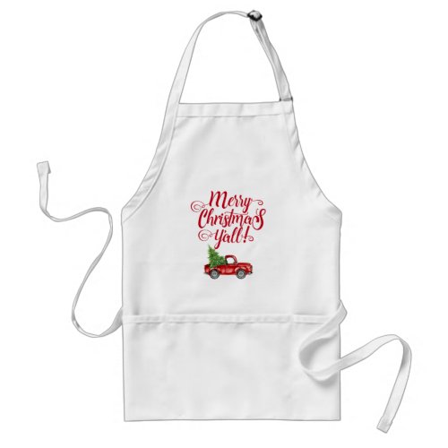 Merry Christmas Yall Vintage Red Truck Christmas Adult Apron