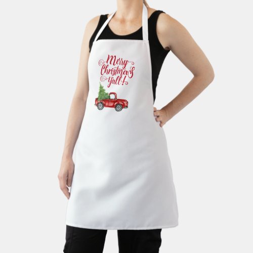 Merry Christmas Yall Vintage Red Truck Christmas Apron