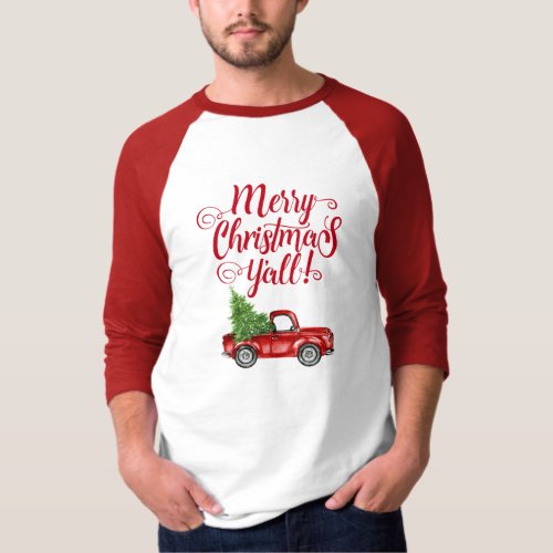 Merry Christmas Yall Vintage Red Truck T_Shirt