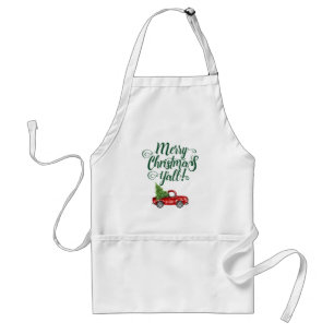 Merry Christmas Y'all Vintage Truck Christmas Adult Apron