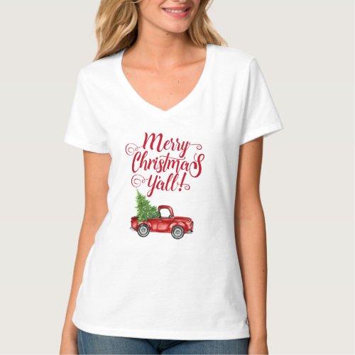 Merry Christmas Yall Vintage Truck Christmas V T_Shirt