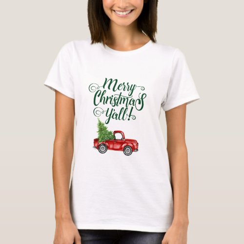 Merry Christmas Yall Vintage Truck Christmas WG T_Shirt