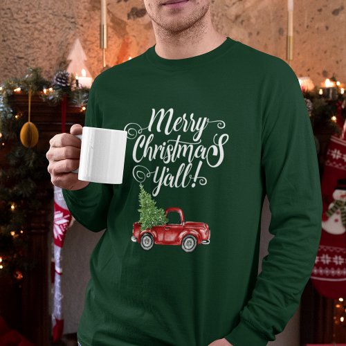 Merry Christmas Yall Vintage Truck Green M T_Shirt