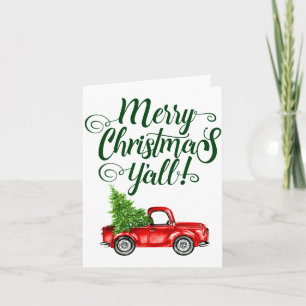 Merry Christmas Yall Vintage Truck White Green Card