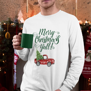 Merry Christmas Y'all Vintage Truck White Green T-Shirt
