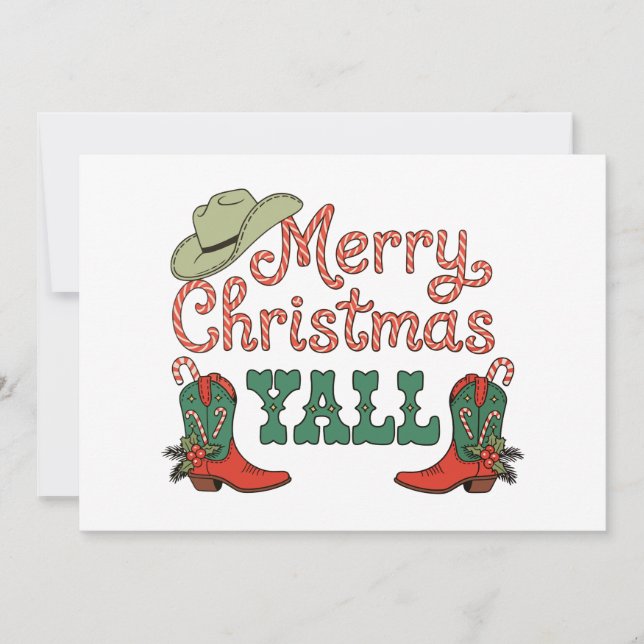 Merry Christmas Yall Western Country Cowboy Xmas Holiday Card (Front)