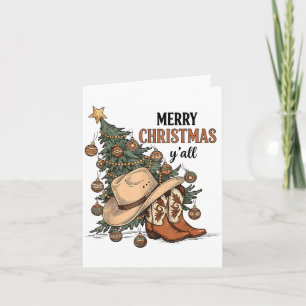 Merry Christmas Y'all Western Cowboy Boots Hat Xma Card