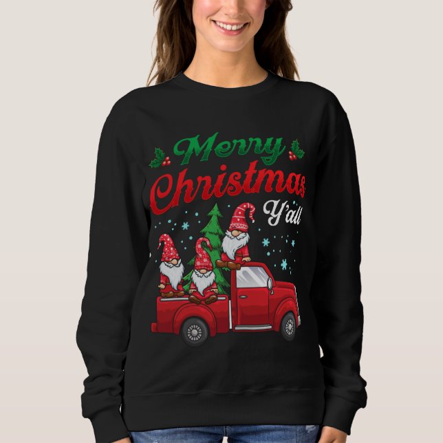 Merry Christmas Y'all With Gnomes Plaid Checkered  Sweatshirt (Front)