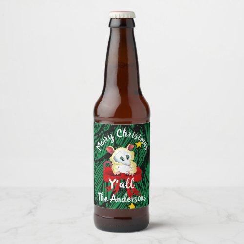Merry Christmas Yall with Possum  Beer Bottle Label