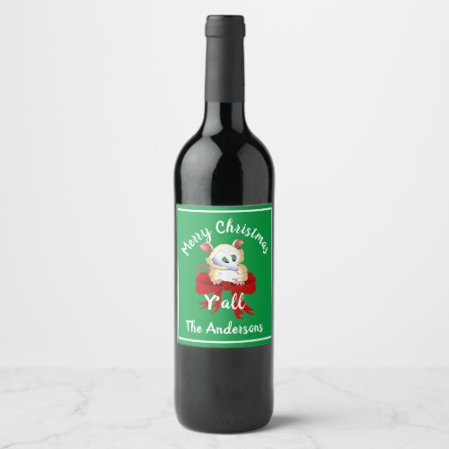 Merry Christmas Yall with Possum Wine Label