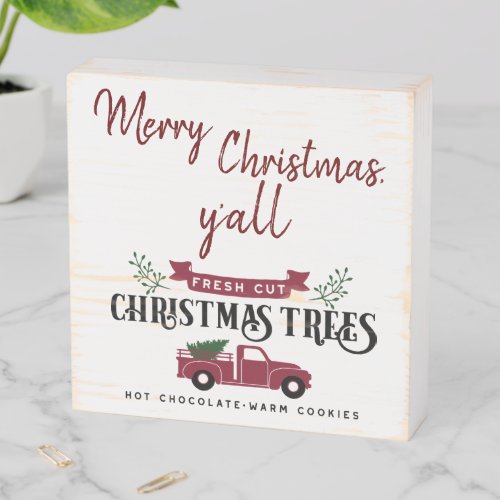 Merry Christmas Yall with Truck Wooden Box Sign