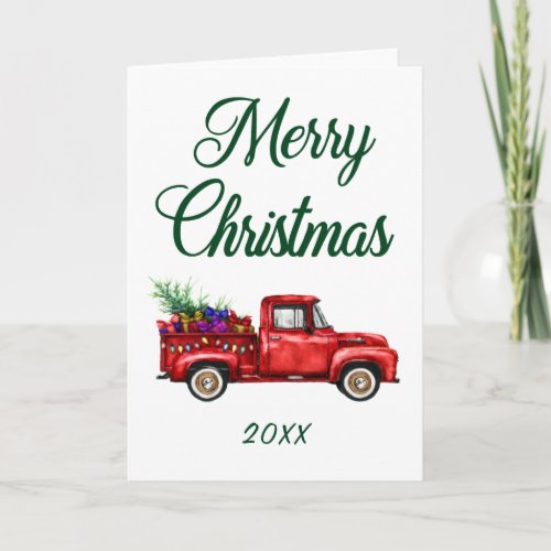 Merry Christmas Year Classic Red Truck Tree Gifts Card