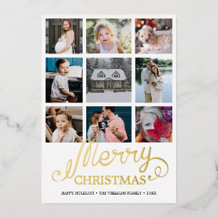 Merry Christmas Year in Review 9 Photo Collage Foil Holiday Card