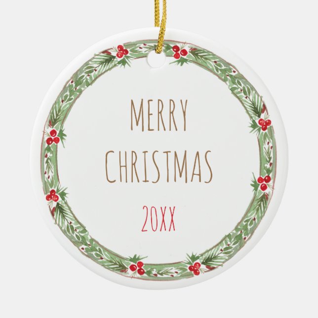 Merry Christmas Year Photo Annual Family Holiday Ceramic Ornament (Front)