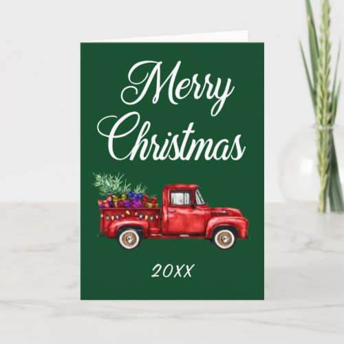 Merry Christmas Year Vintage Red Truck Tree Gifts Card