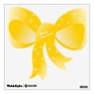 Merry Christmas Yellow Bow with stars Wall Sticker