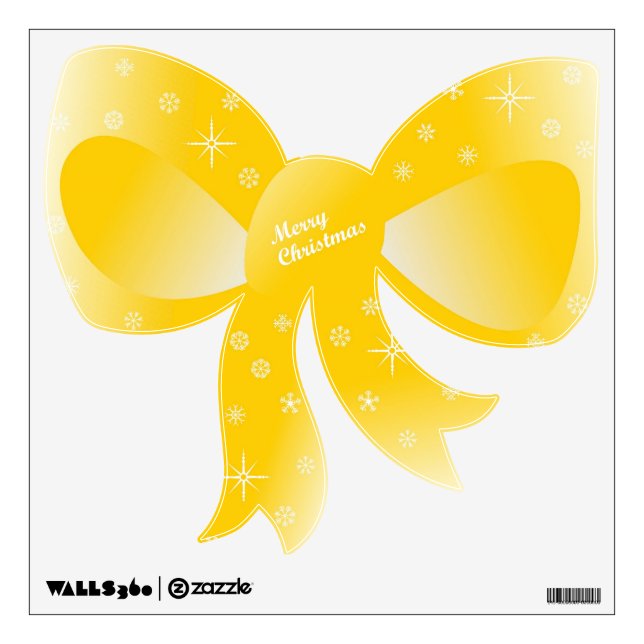 Merry Christmas Yellow Bow with stars Wall Sticker (Front)