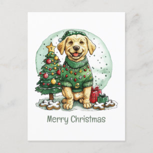 Merry Christmas Yellow Labrador Retriever Dog Holiday Postcard