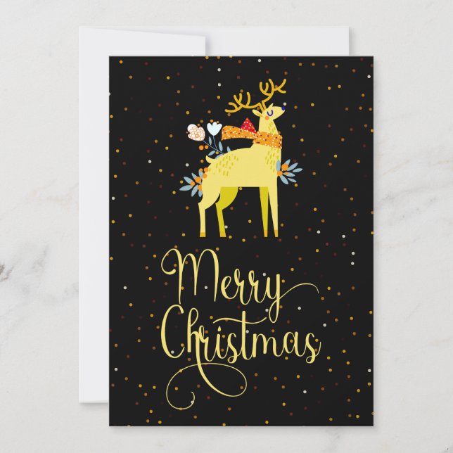 Merry Christmas Yellow Moon Reindeer Holiday Card (Front)